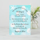 Seaside Blue en Blauwgroen Seashell bruiloft Kaart (Staand voorkant)