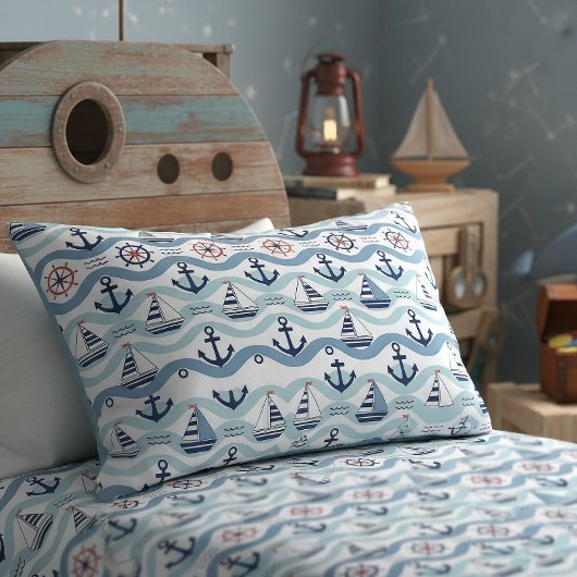 Seaside Blue Sailboats & Anchors Pattern ID1258 Kussensloop