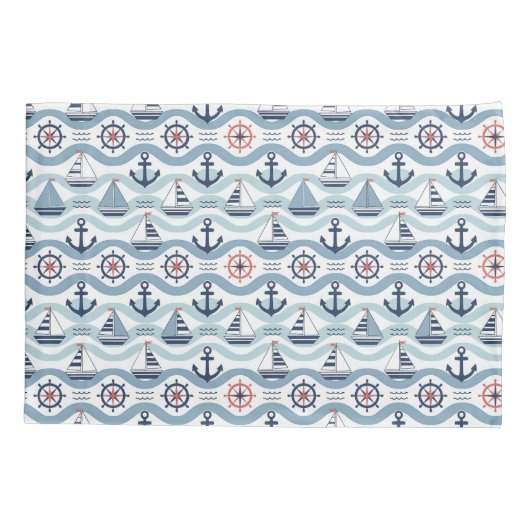 Seaside Blue Sailboats & Anchors Pattern ID1258 Kussensloop (Achterkant)