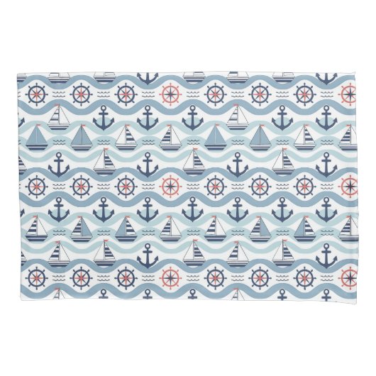 Seaside Blue Sailboats & Anchors Pattern ID1258 Kussensloop (Voorkant)