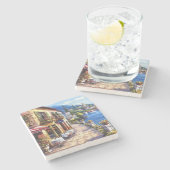 Seaside Cafe Fine Art Stenen Onderzetter (Zijkant)