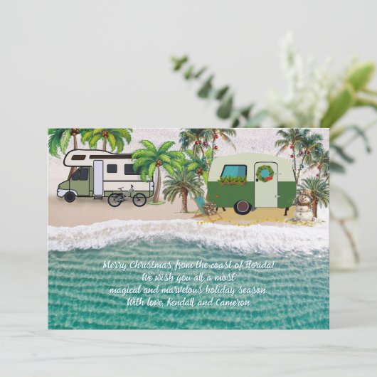 Seaside Camping Christmas Greeting Message Cards Kaart (Staand voorkant)