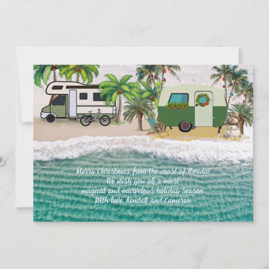 Seaside Camping Christmas Greeting Message Cards Kaart (Voorkant)
