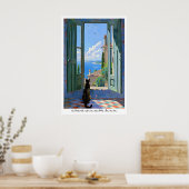 Seaside Cat Art Print French Typography Poster (Keuken)