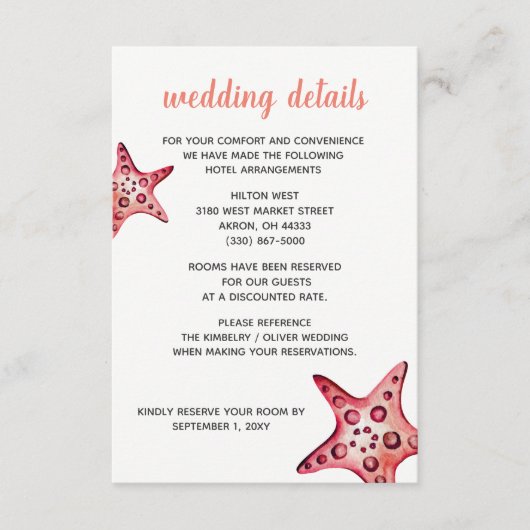 Seaside Celebration Beach Wedding Details cards Informatiekaartje (Voorkant)