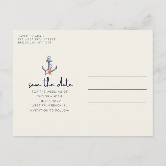 Seaside Coastal Wedding Photo Sla de datum op Aankondigingskaart (Achterkant)