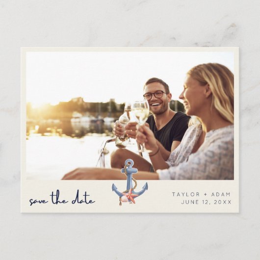 Seaside Coastal Wedding Photo Sla de datum op Aankondigingskaart (Voorkant)