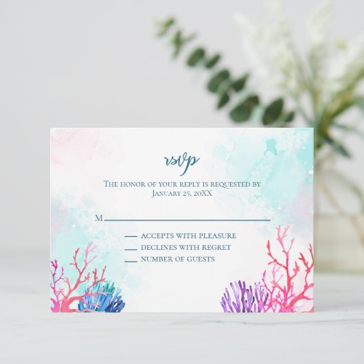 Seaside Coral Reef Response Kaarten RSVP Kaartje (Staand voorkant)