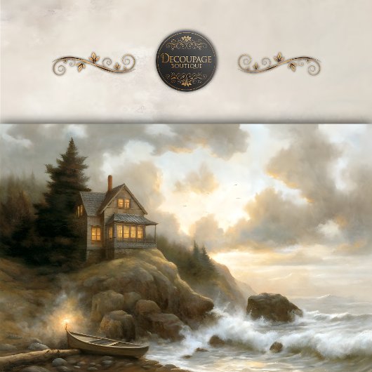 Seaside Cottage At Dusk Decoupage Tissuepapier