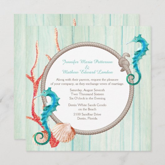 Seaside Cottage Chic Wedding Invitation Kaart (Voorkant / Achterkant)