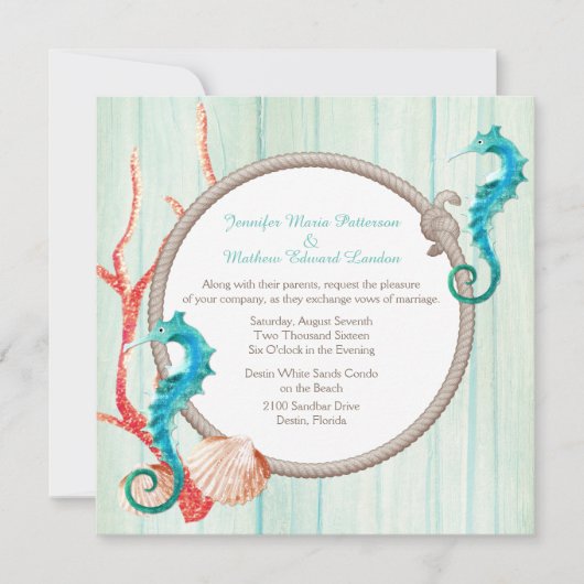 Seaside Cottage Chic Wedding Invitation Kaart (Voorkant)