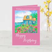 Seaside Cottage Happy Birthday Friend Kaart (Gele Bloem)