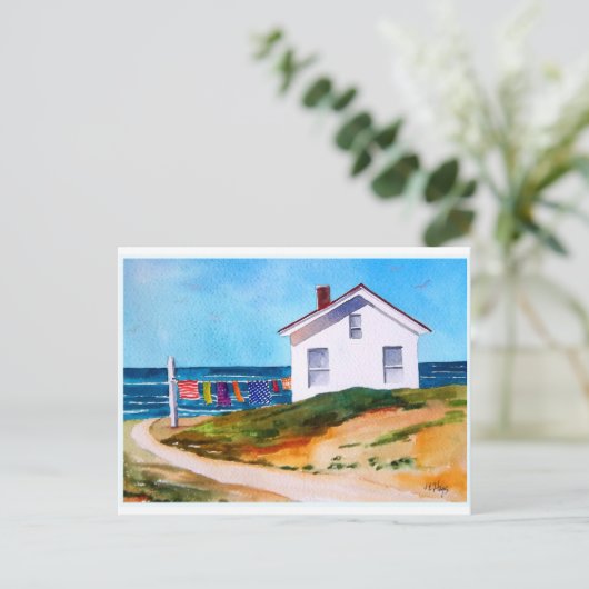 Seaside Cottage met Washline Briefkaart (Staand voorkant)