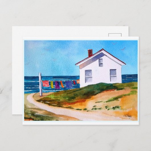 Seaside Cottage met Washline Briefkaart (Voorkant / Achterkant)