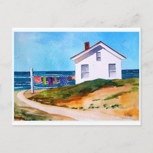 Seaside Cottage met Washline Briefkaart (Voorkant)