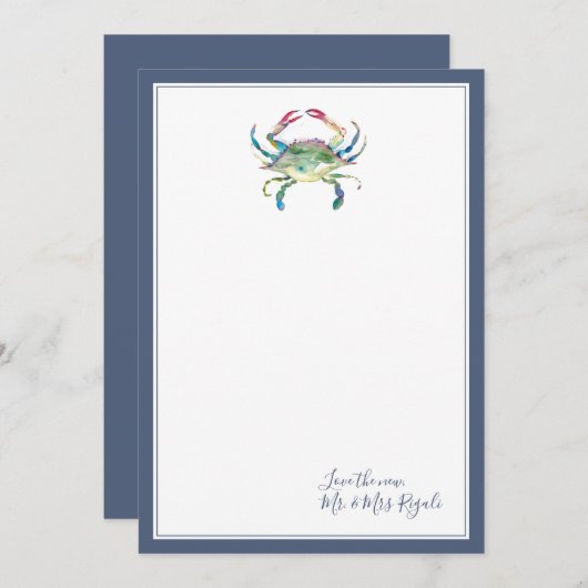 Seaside Crab Weddenschap Hartelijk dank Notitiekaartje (Voorkant / Achterkant)