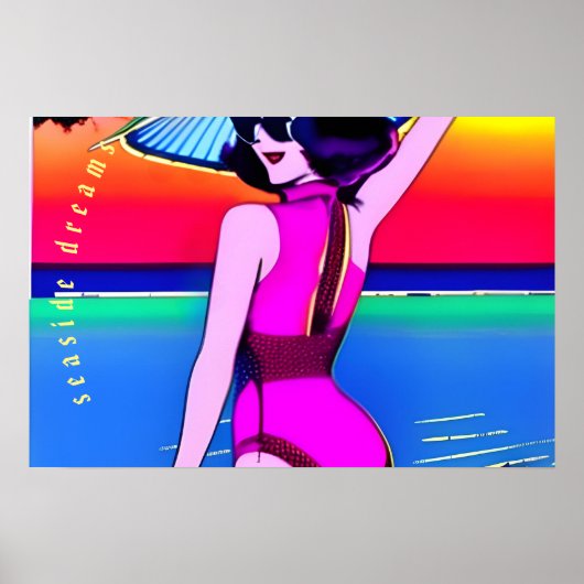 Seaside Dreams. Meisje met Chinees pet. bewerkbaar Poster (Voorkant)