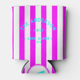 Seaside Electric Retro Roze Strepen & Familienaam Blikjeskoeler