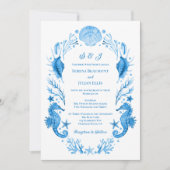 Seaside Elegance Blue Coastal Watercolor Wedding Kaart (Voorkant)