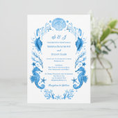 Seaside Elegance Blue Coastal Watercolor Wedding Kaart (Staand voorkant)