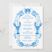 Seaside Elegance Blue Watercolor Coastal Wedding  Kaart (Voorkant)