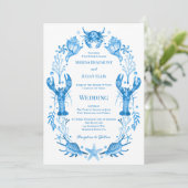 Seaside Elegance Blue Watercolor Coastal Wedding  Kaart (Staand voorkant)
