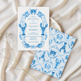 Seaside Elegance Blue Watercolor Coastal Wedding  Kaart