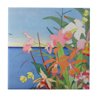 Seaside Flowers Japan Woodblock Art Ukiyo-E Tegeltje