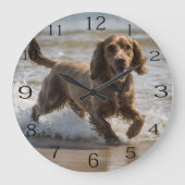 Seaside Fun: Een Cocker Spaniel Spelen in de Oceaa Grote Klok (Voorkant)