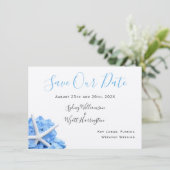 Seaside Garden Blue Floral Save the Date Cards Kaart (Staand voorkant)