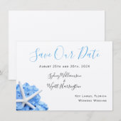 Seaside Garden Blue Floral Save the Date Cards Kaart (Voorkant / Achterkant)
