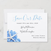 Seaside Garden Blue Floral Save the Date Cards Kaart (Voorkant)