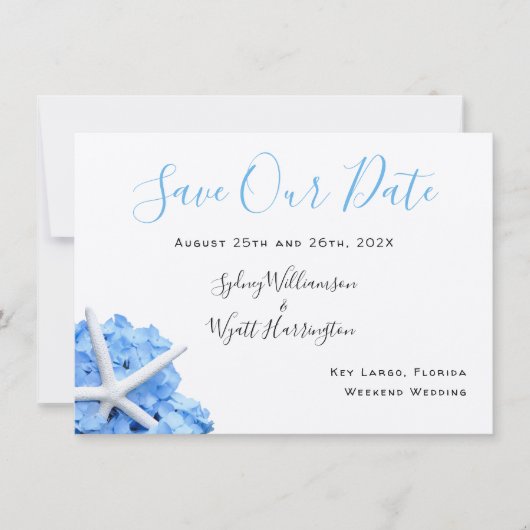 Seaside Garden Blue Floral Save the Date Cards Kaart (Voorkant)