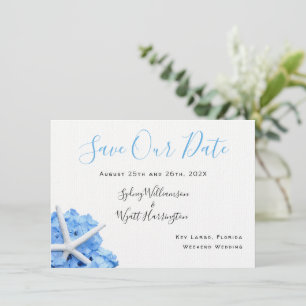 Seaside Garden Blue Floral Save the Date Cards Kaart