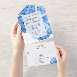 Seaside Garden Blue Hydrangea Wedding All In One Uitnodiging