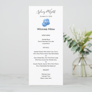 Seaside Garden Blue Tall Wedding Menu Sjabloon Kaart