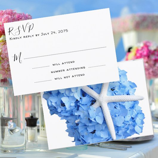 Seaside Garden Blue Wedding Response Kaart