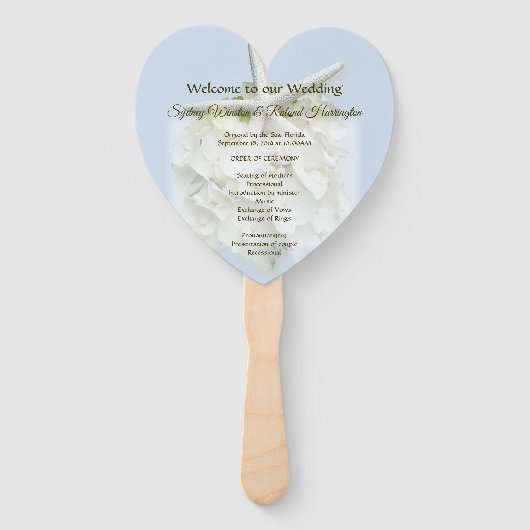 Seaside Garden Heart-Shaped Wedding Fan Programme Handwaaier (Voorkant)