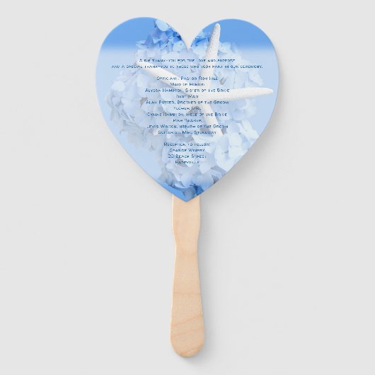 Seaside Garden Heart-Shaped Wedding Fan Programme Handwaaier (Achterkant)