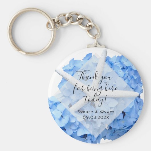 Seaside Garden Hydrangea Starfish Wedding Favor Sleutelhanger (Voorkant)