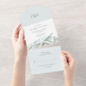 Seaside Garden Monogram Weddenschap Traditioneel All In One Uitnodiging (Afscheurbaar)