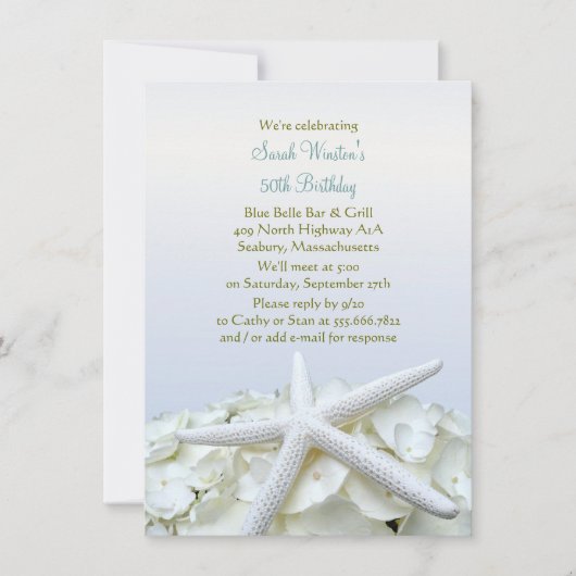 Seaside Garden Starfish Birthday Party Invitation Kaart (Voorkant)