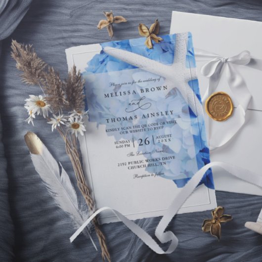 Seaside Garden Starfish Hydrangea QR Code Wedding Kaart