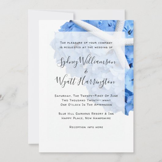 Seaside Garden Starfish Hydrangea Wedding Kaart (Voorkant)