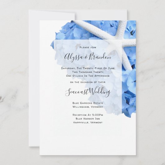 Seaside Garden Starfish Hydrangea Wedding Kaart (Voorkant)