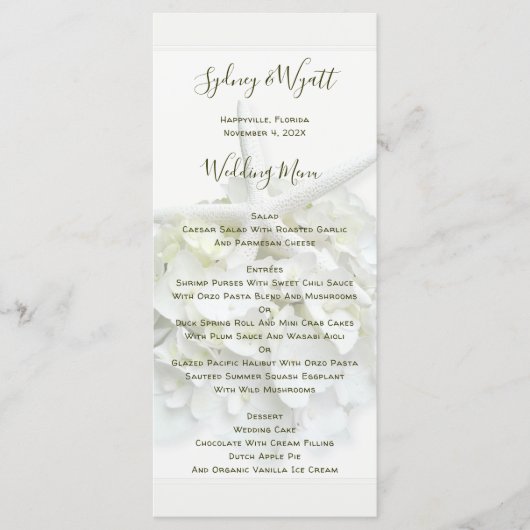 Seaside Garden Starfish Tall White Weduwmenu Menu (Voorkant)
