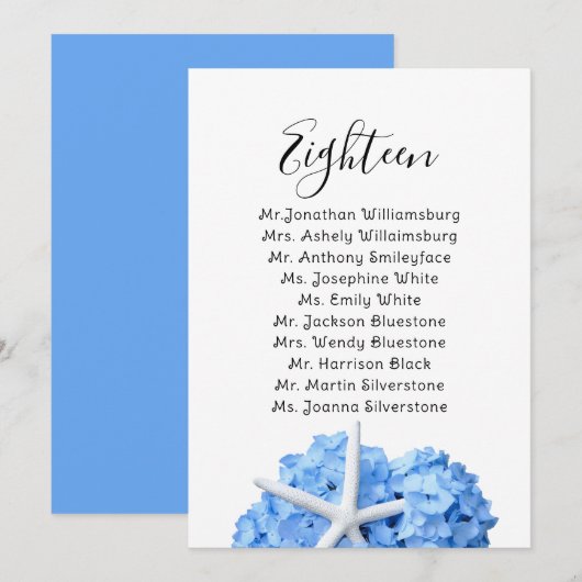 Seaside Garden Wedding Table Seaming List (Voorkant / Achterkant)