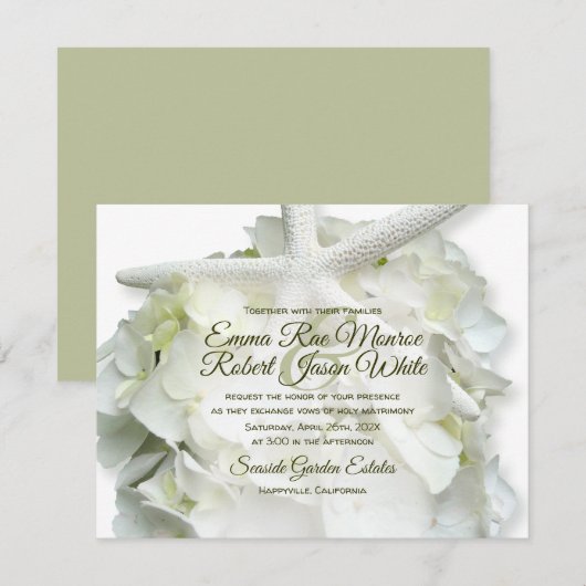 Seaside Garden White Starfish Hydrangea Weddenscha Kaart (Voorkant / Achterkant)