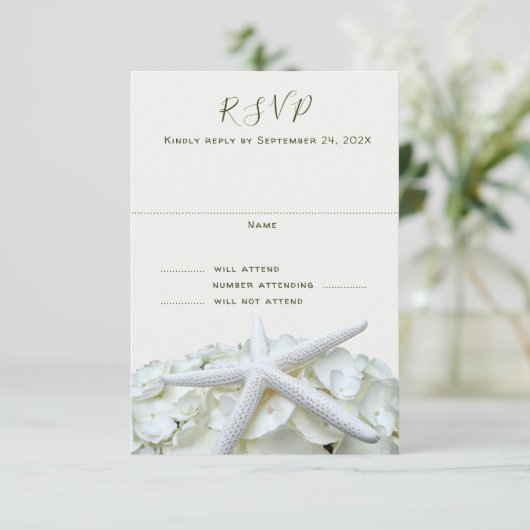 Seaside Garden White Wedding Vertical Reply Kaarte RSVP Kaartje (Staand voorkant)
