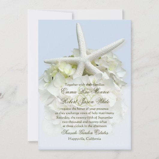 Seaside Garden Witte Bloemen bruiloft uitnodiging (Voorkant)